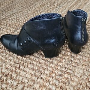 Born Black Leather Ankle Booties with Back Zip
